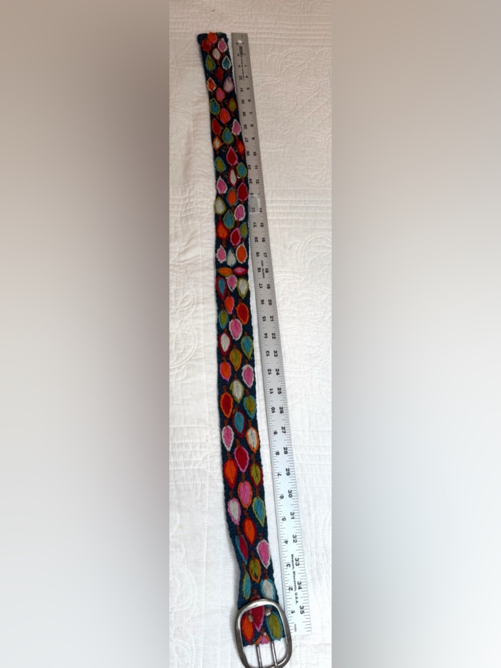 Jenny Krauss Embroidered Wool Belt Rainbow Leaves Cottage Core Size Small - Picture 2 of 6